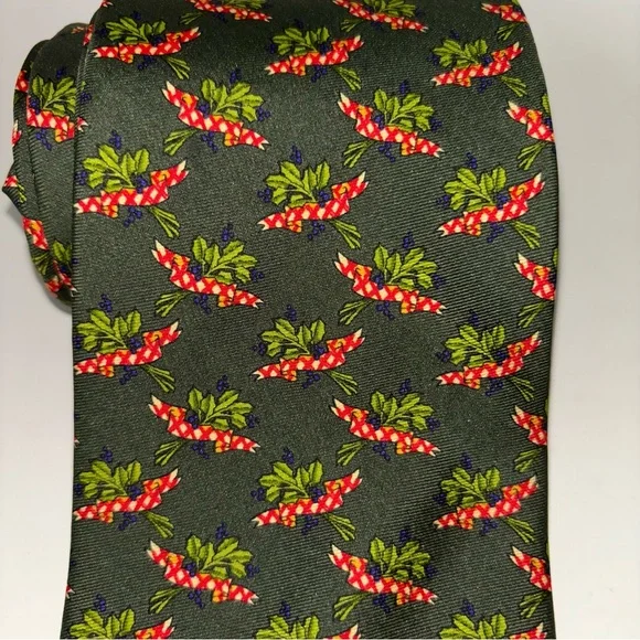 Vintage Brooks Brothers Silk Men's Tie Floral Green Blue Flowers Red Ribbon USA - Picture 6 of 9